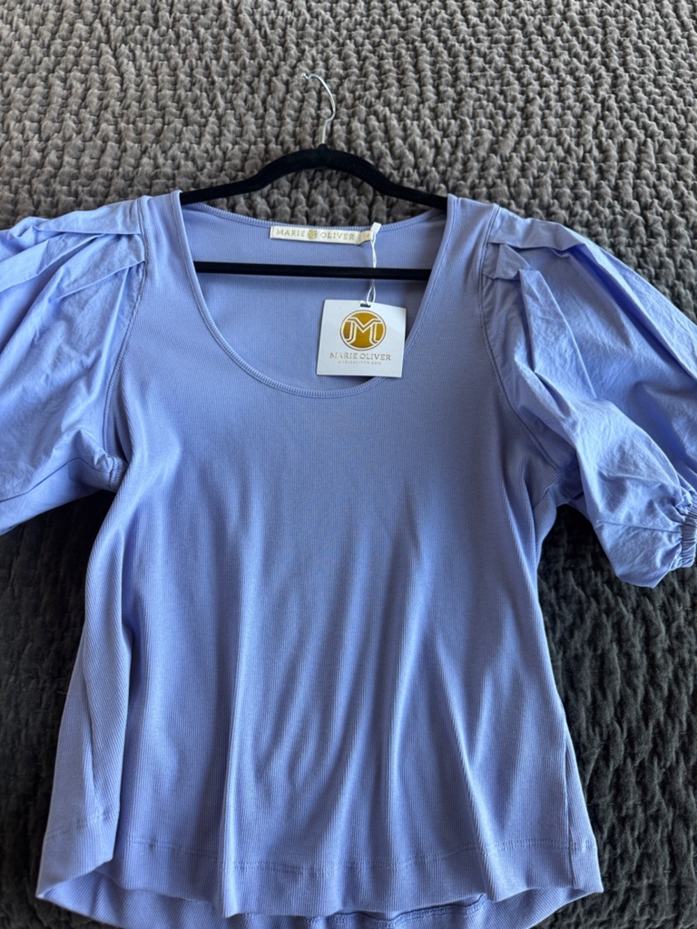 Marie Oliver Lavender Puff-Sleeve Scoop Neck Top